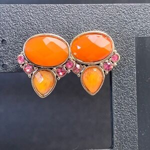 Unbranded Orange Pink Rhinestone Cluster Stud Earrings Silver Tone Statement